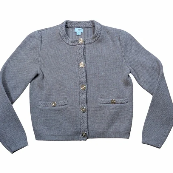 J.Crew Cropped Cardigan Sweater XS Taupe Gold Buttons Braided Trim 100% Cotton - Picture 7 of 10